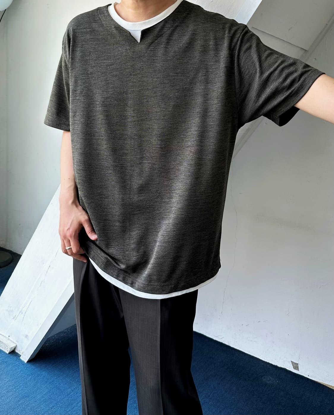 Fake layered neck H/S top 상품이미지8