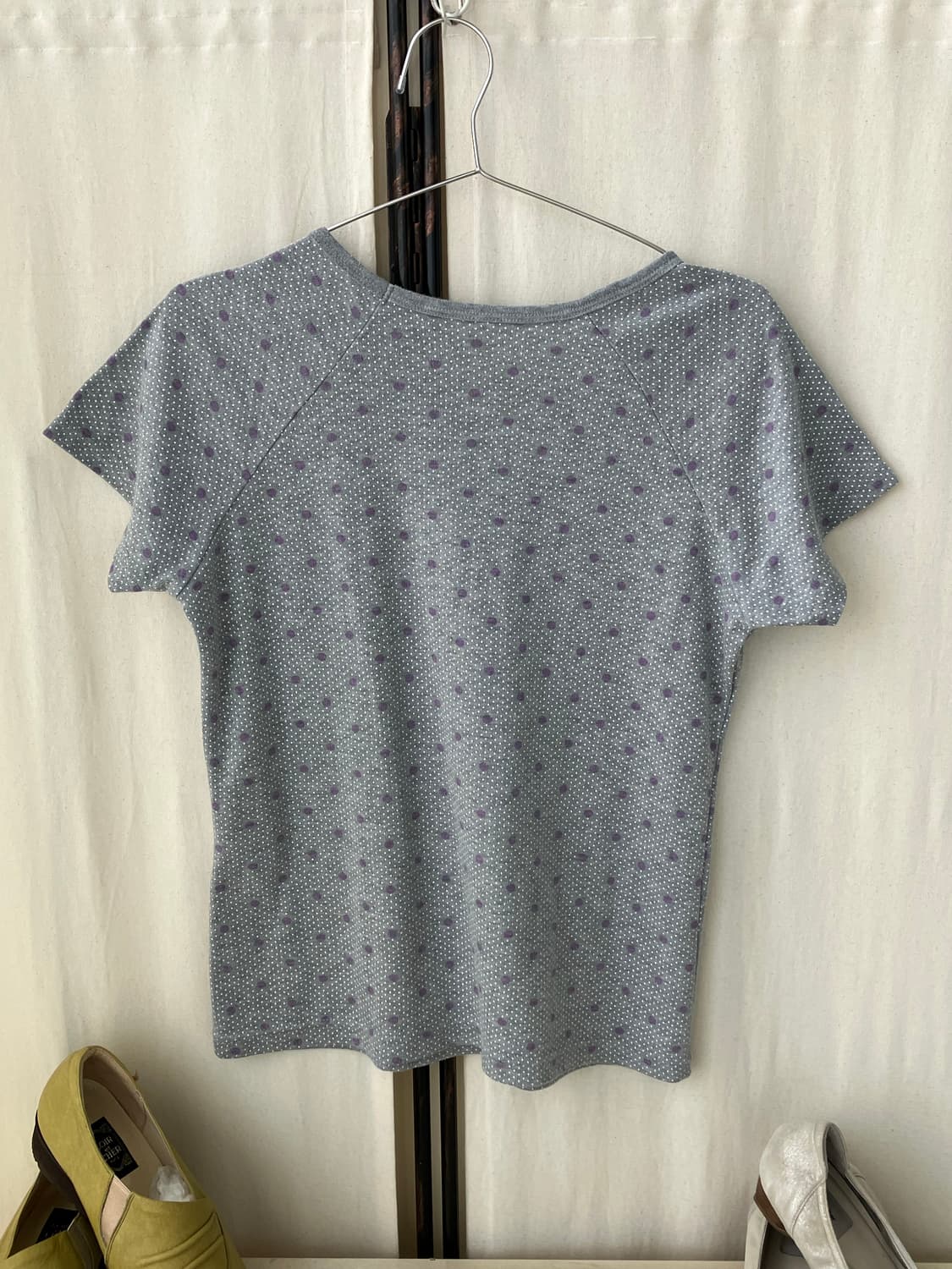 gray purple dot shirring half t-shirt 상품이미지2
