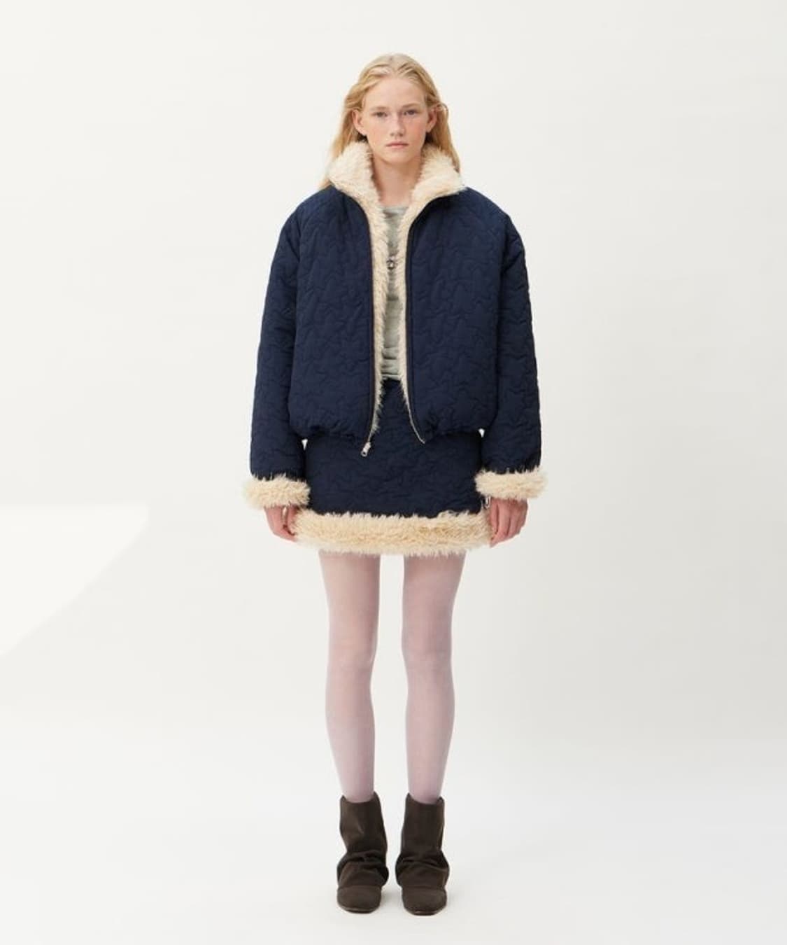 새상품. 리버시블 퍼/퀼팅 미니스커트 (브랜드: 포그던 fogdawn) 상품이미지3