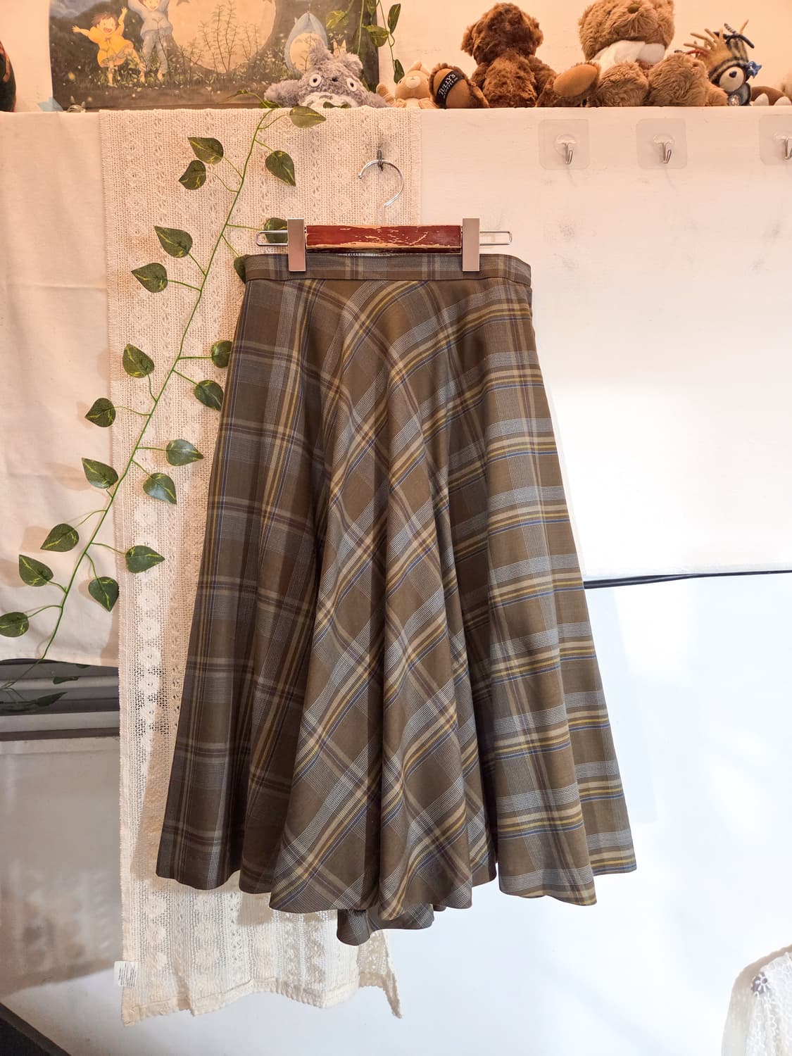 브라운 체크 울스커트 상품이미지1
