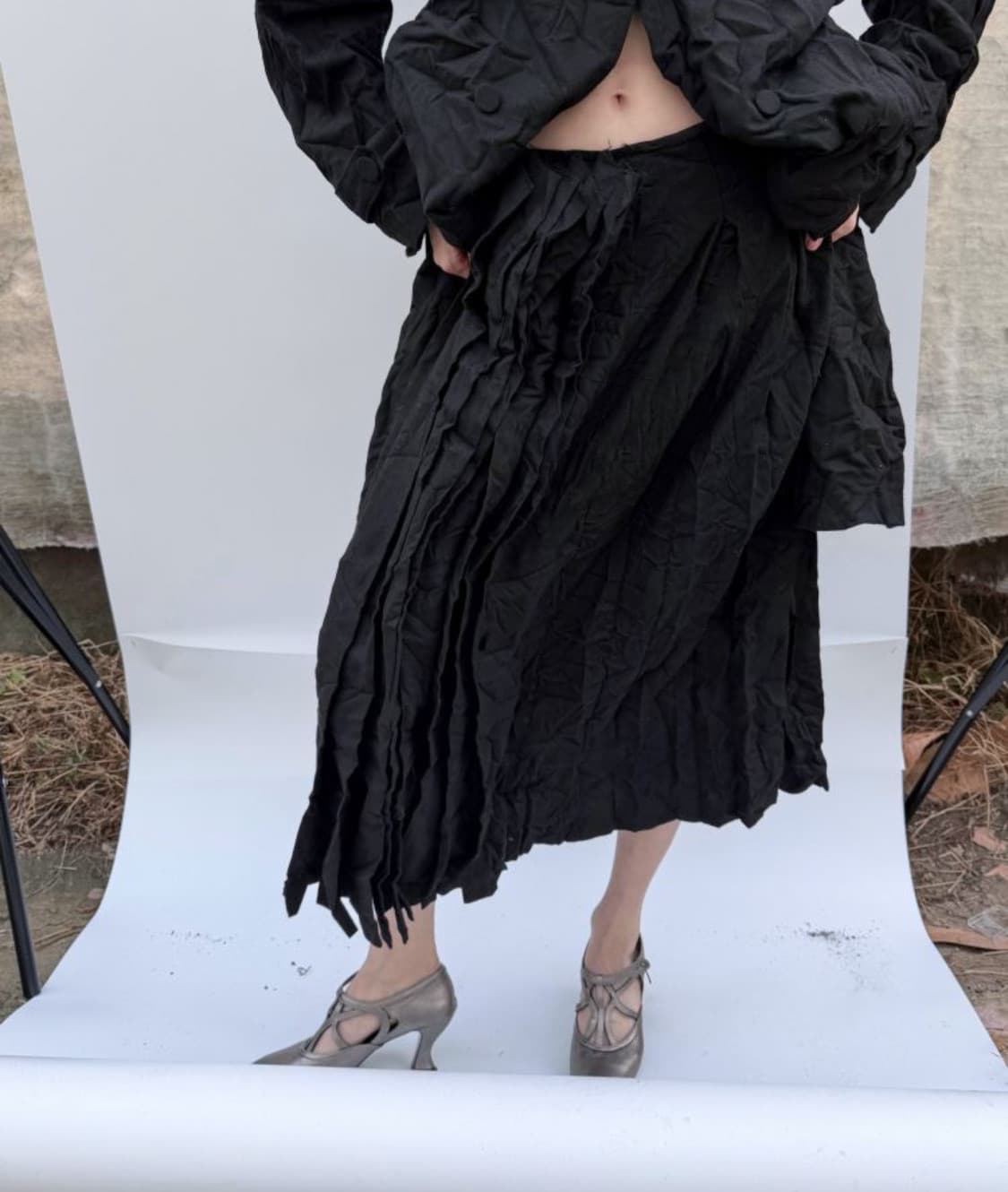 Eonts Paper Wool Offbeat Pleats Skirt 상품이미지2