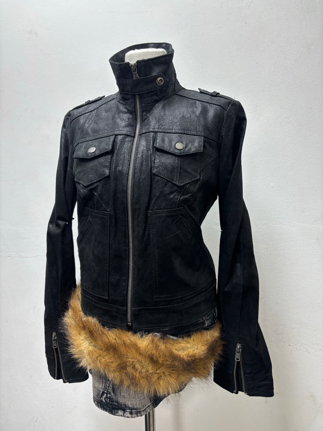 Y2K Genuine Leather Black High Neck Buck 상품이미지3