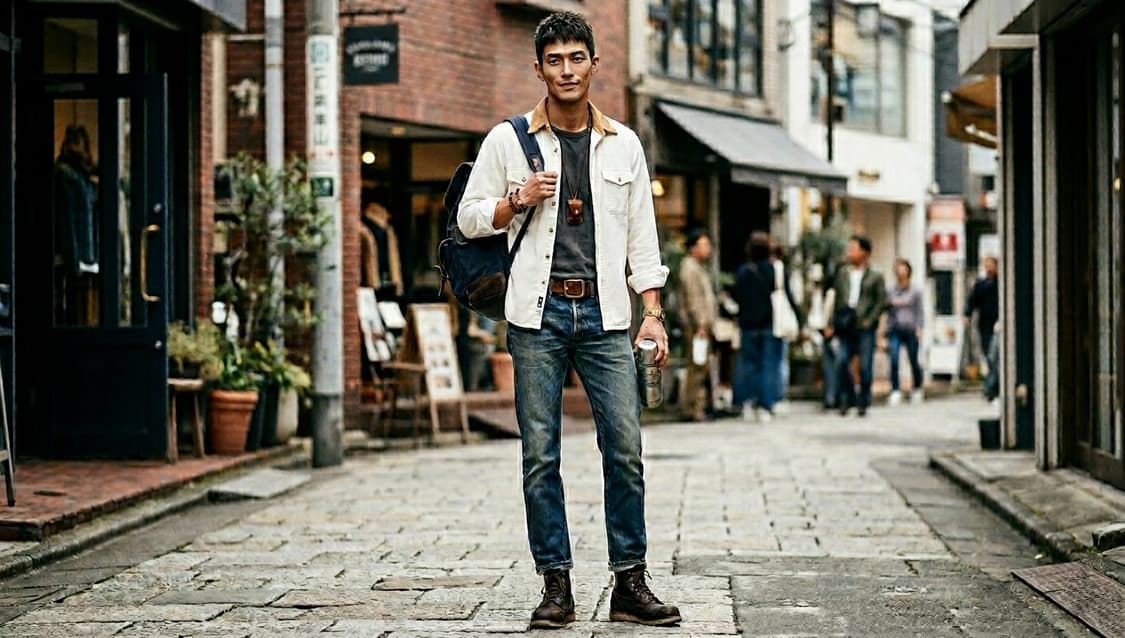 [A급/희귀] GLEE CLUB 코듀로이 x 스웨이드 배색 워크셔츠 상품이미지1