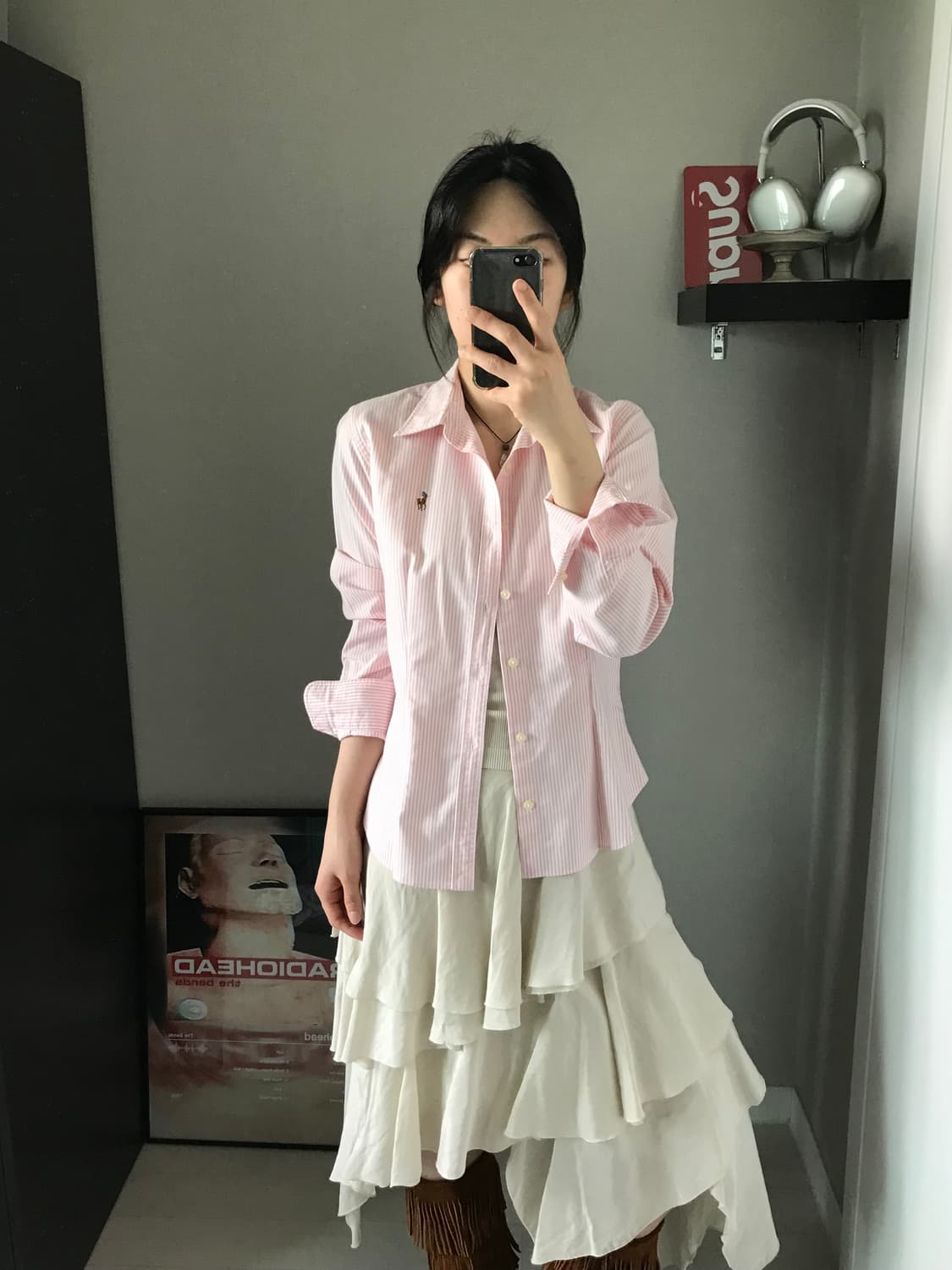 폴로 랄프로렌 포니 로고 스트라이프 핑크 셔츠 상품이미지4