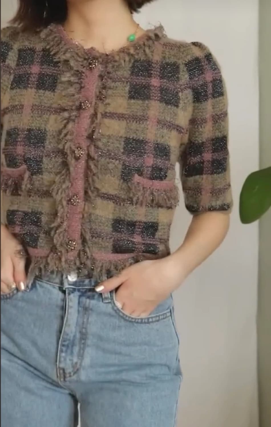 ZARA 자라 체크 니트 가디건 트위드 자켓 상품이미지4