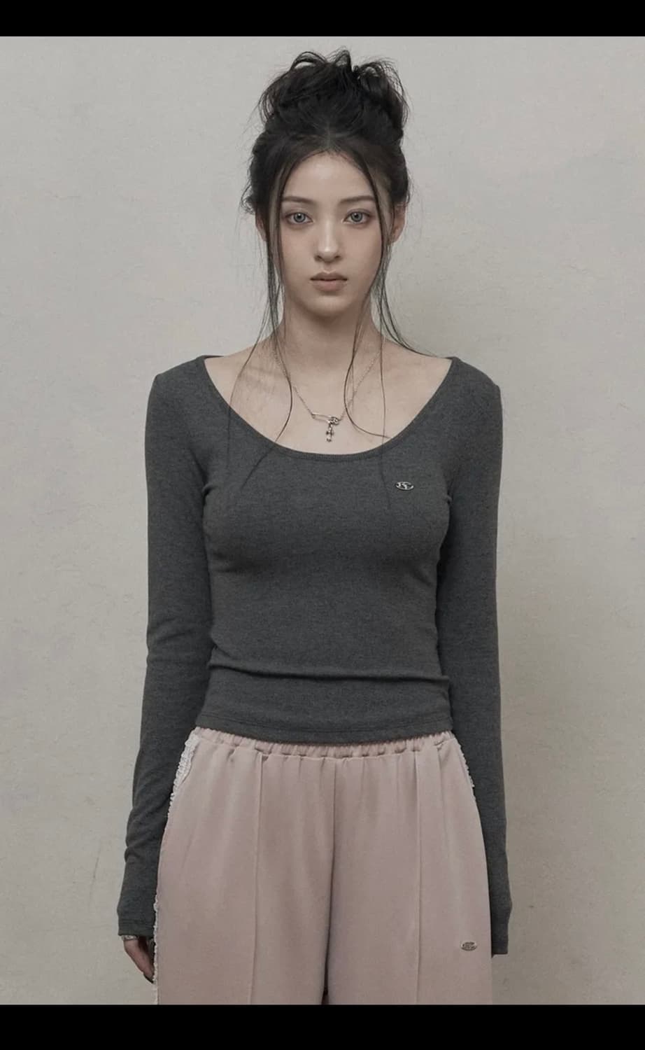 카키포인트 베이직 유넥 티셔츠 차콜 상품이미지2