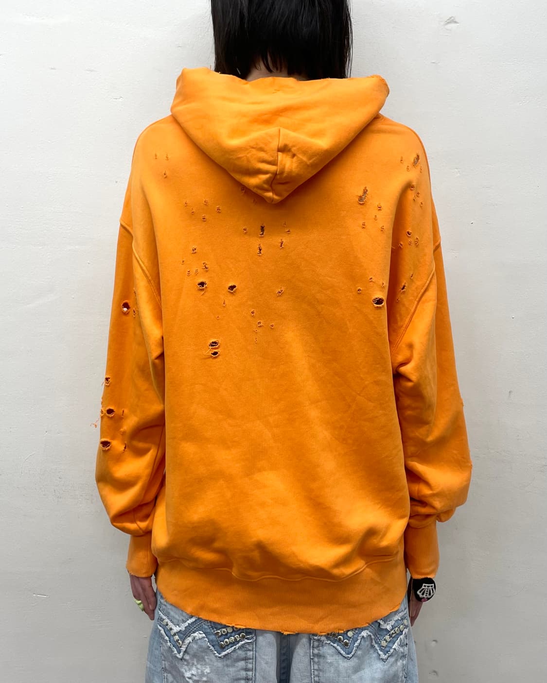 Orange Distressed Loose Hoodie  상품이미지2