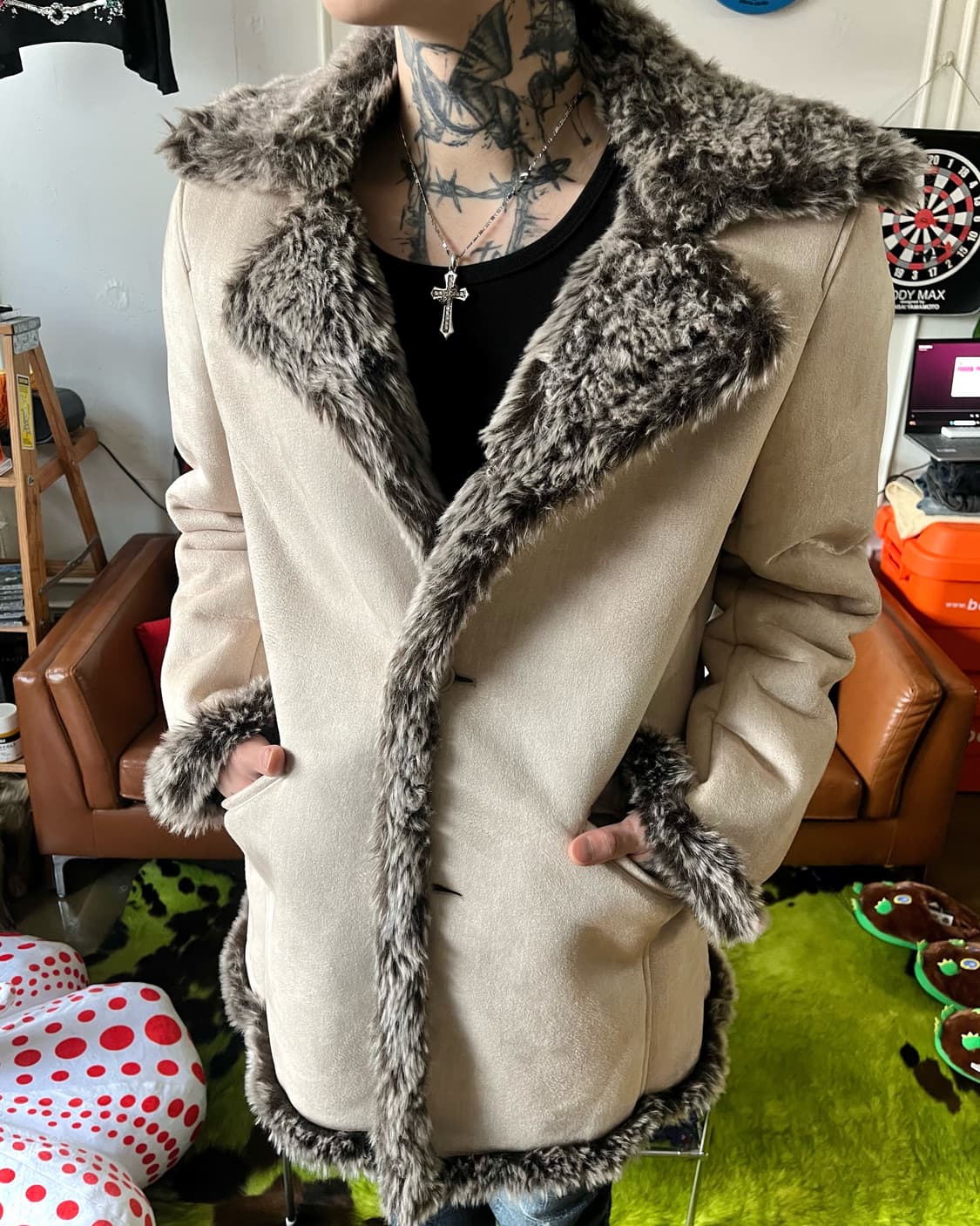 90-00s V-KEI White Faux Leather Fur JK 상품이미지2