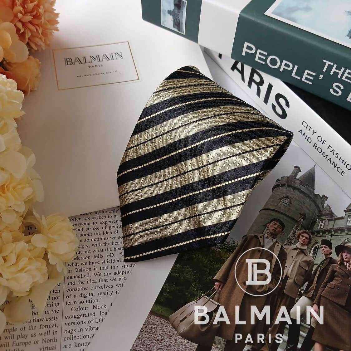 피에르 발망 블랙 & 골드 스트라이프 넥타이 9.5cm A+등급 E925 상품이미지2