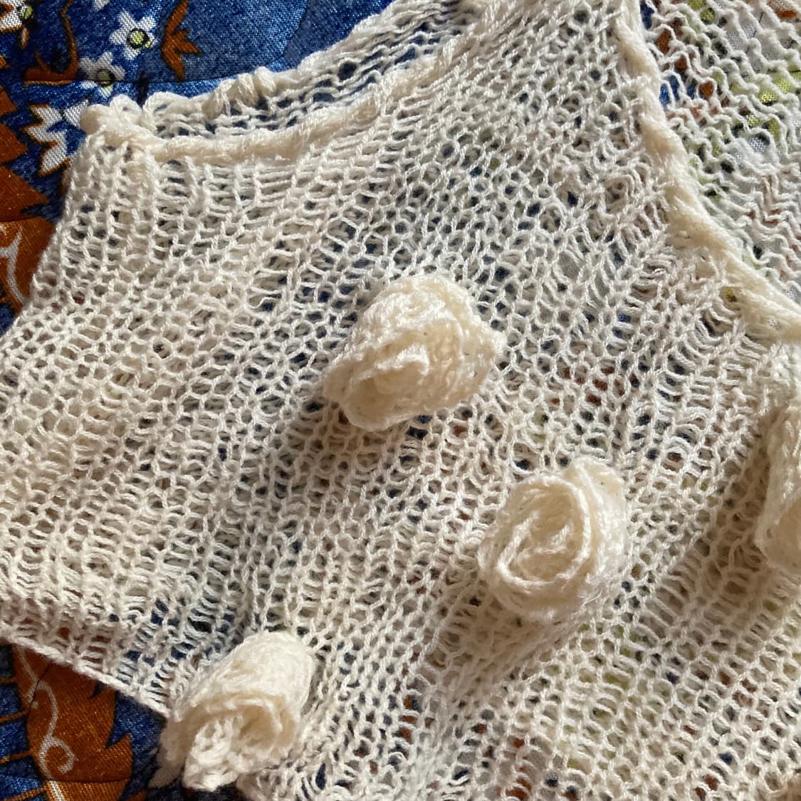 Kiok 키옥 울 로즈 플라워 아플리케 크림 니트 네트 스웨터 뷔스티에  상품이미지3