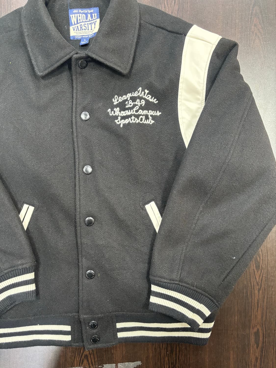 WHO.A.U 바시티 자켓 블랙 L 상품이미지4