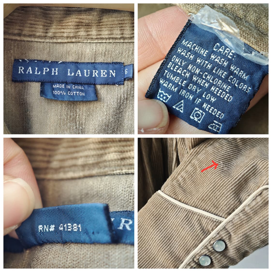 랄프로렌 플라워 자수 코듀로이 웨스턴 셔츠 카키 브라운 6사이즈 상품이미지10