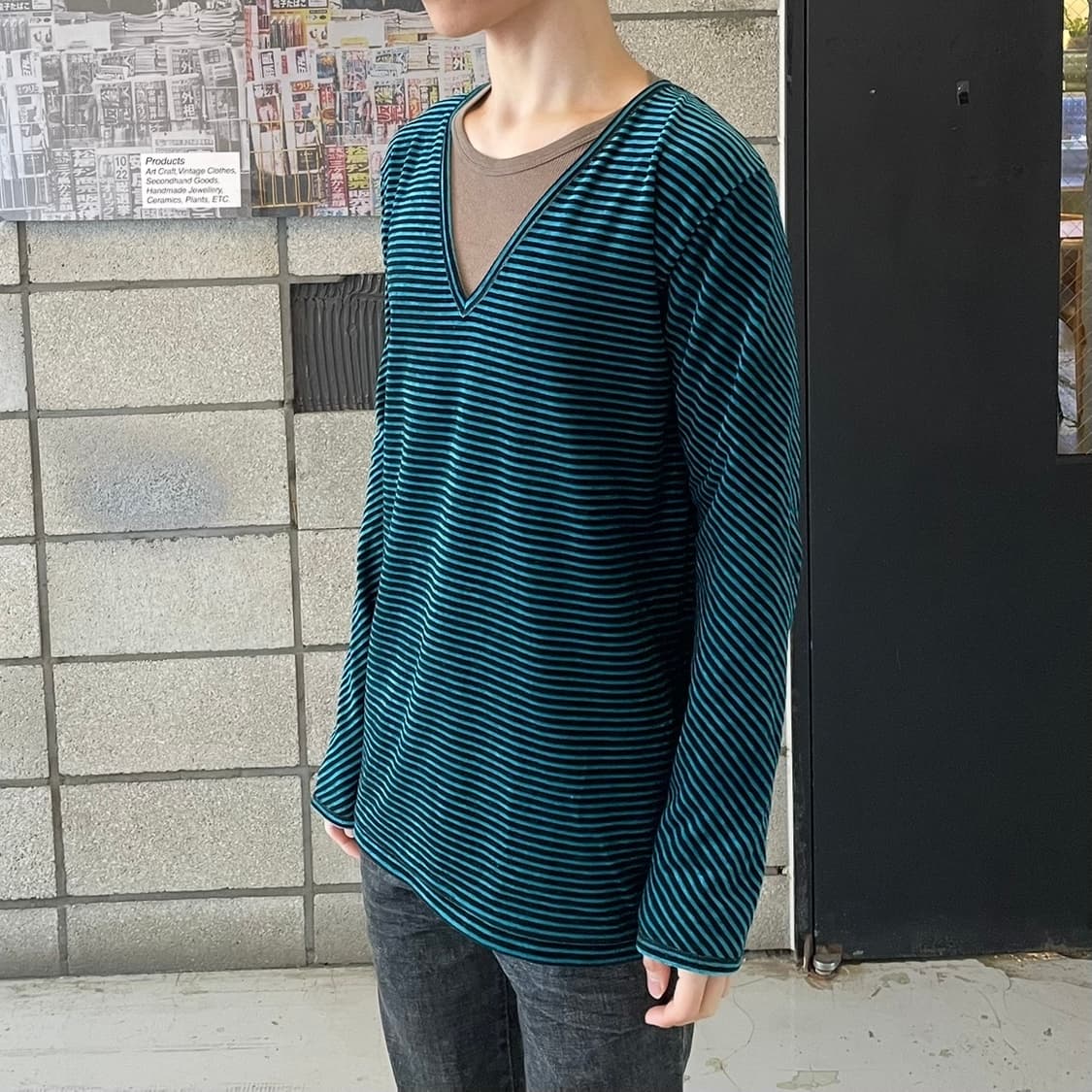 엔헐리우드 벨루어 스트라이프 티셔츠 상품이미지1