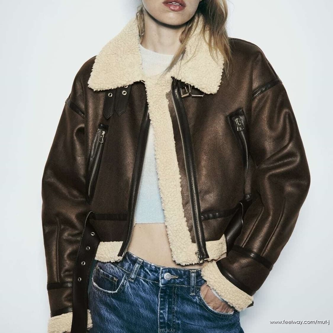 자라 페이크 에코레더 무스탕 상품이미지2