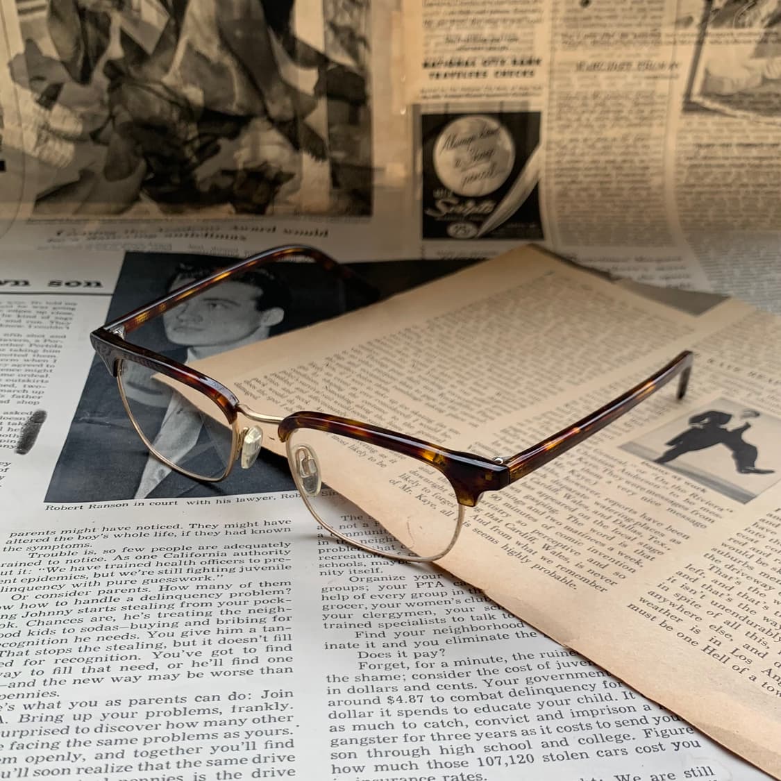 [픽키-716] 데드스탁 남녀공용 호피 하금테 골드 사각 빈티지안경 상품이미지4