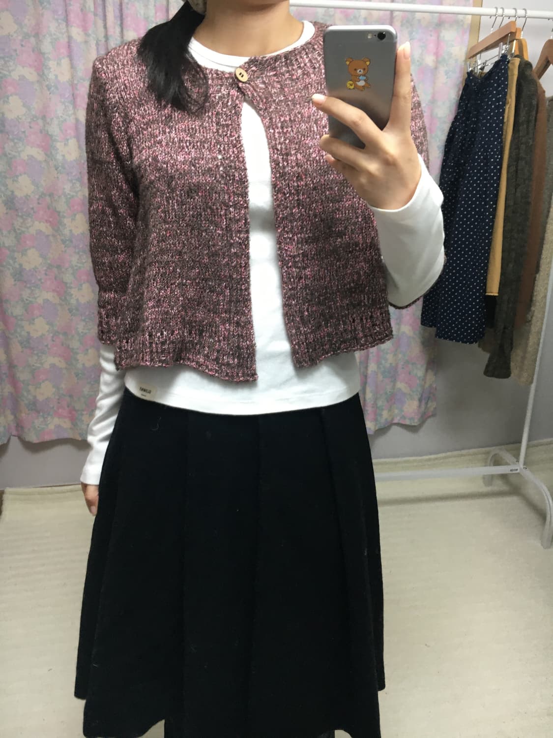 핑크 브라운 7부 니트 가디건 상품이미지2