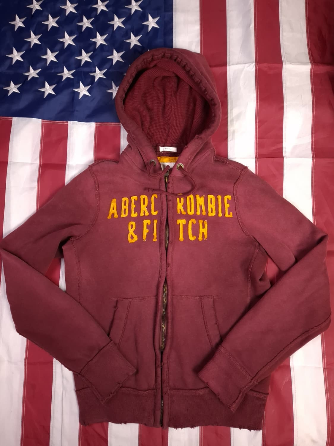 오리지날 아베크롬비 버건디 와플 데미지 후드집업 상품이미지1