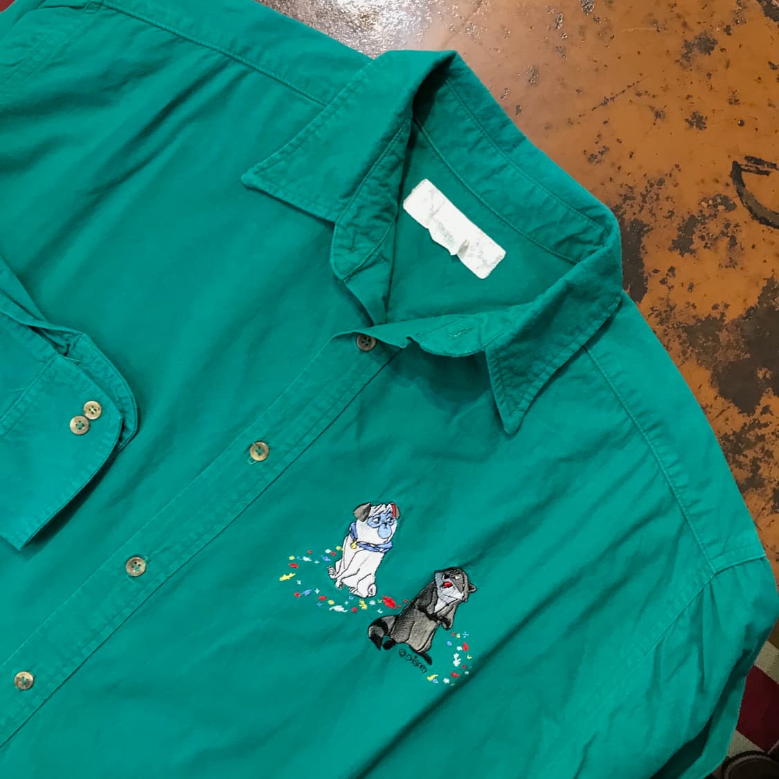 90s vtg 디즈니 자수 청록 코튼 셔츠 남성 115 빅사이즈  상품이미지3