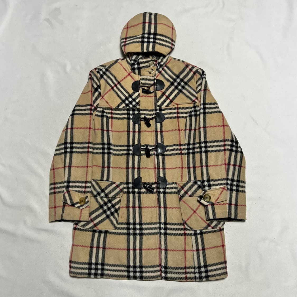XL 버버리 노바체크 여성용 울 후드 떡볶이 코트 상품이미지2