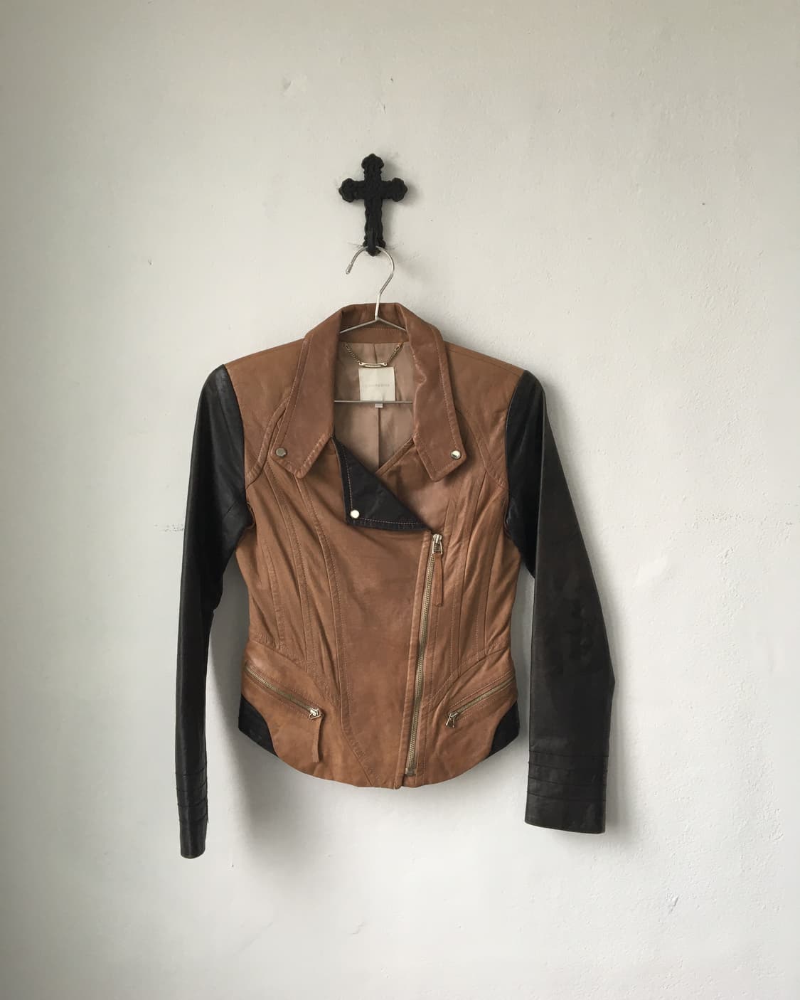 Color mixed leather rider jacket 상품이미지2