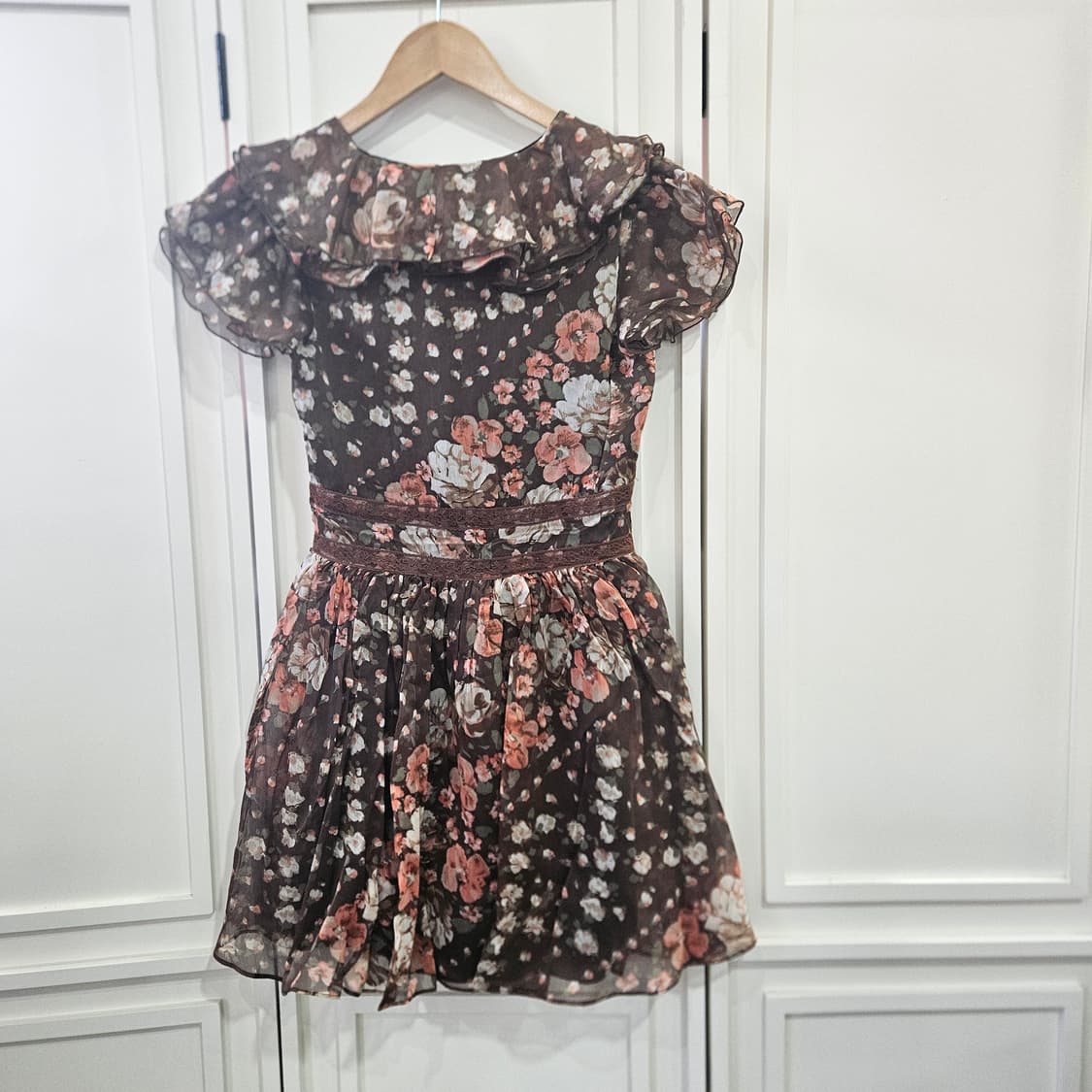 초코 플라워 프릴 쉬폰 원피스 상품이미지5