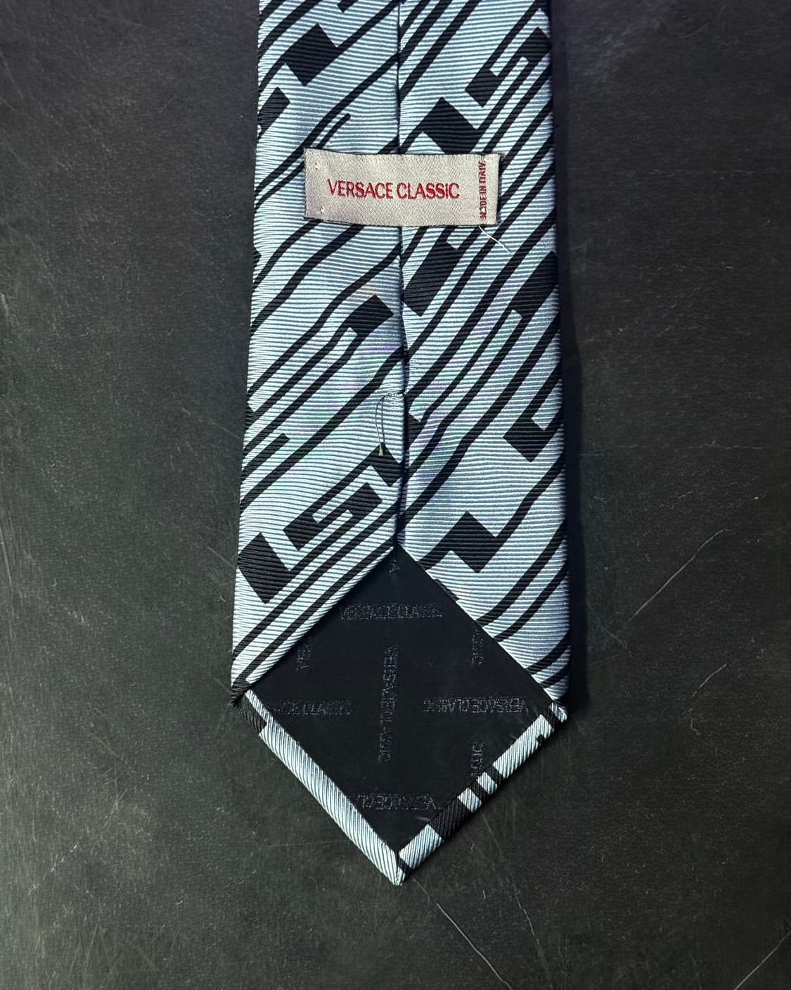 베르사체 클래식 블랙 하늘색 기하학 패턴 실크 넥타이 명품 락시크 펑크 상품이미지5