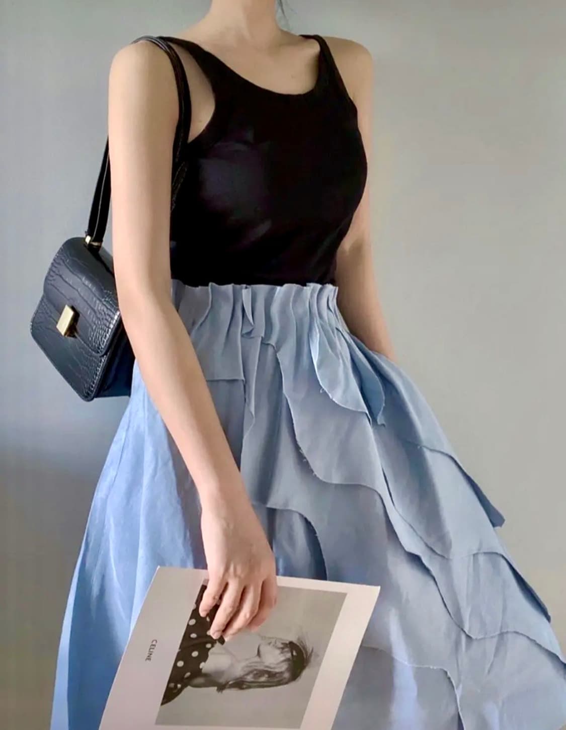 COS 코스 밴딩 러플 미디스커트 더스티블루  상품이미지4