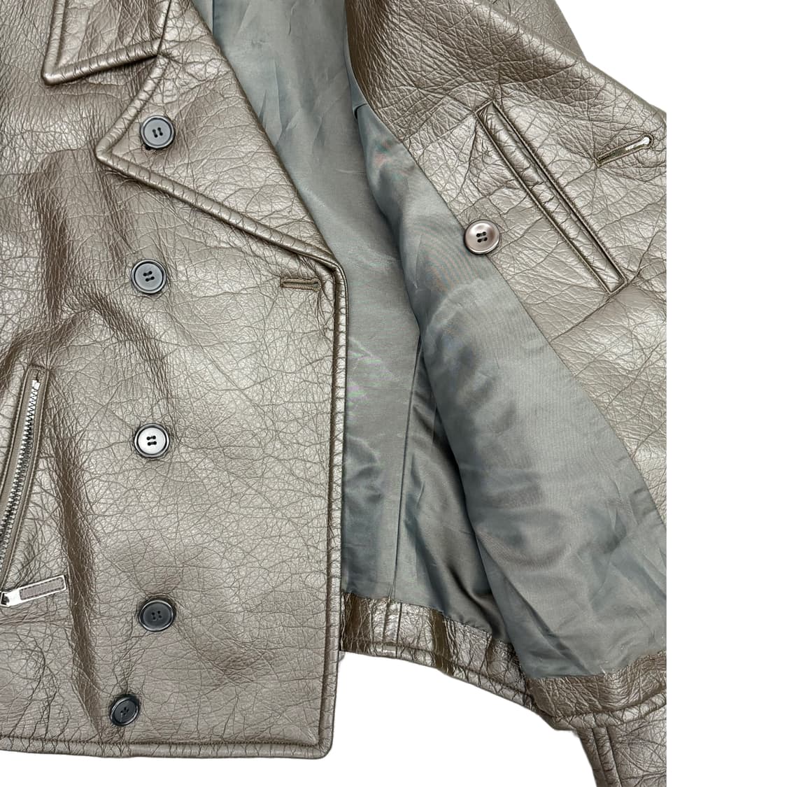 90s) Men eco leather pea coat 상품이미지7