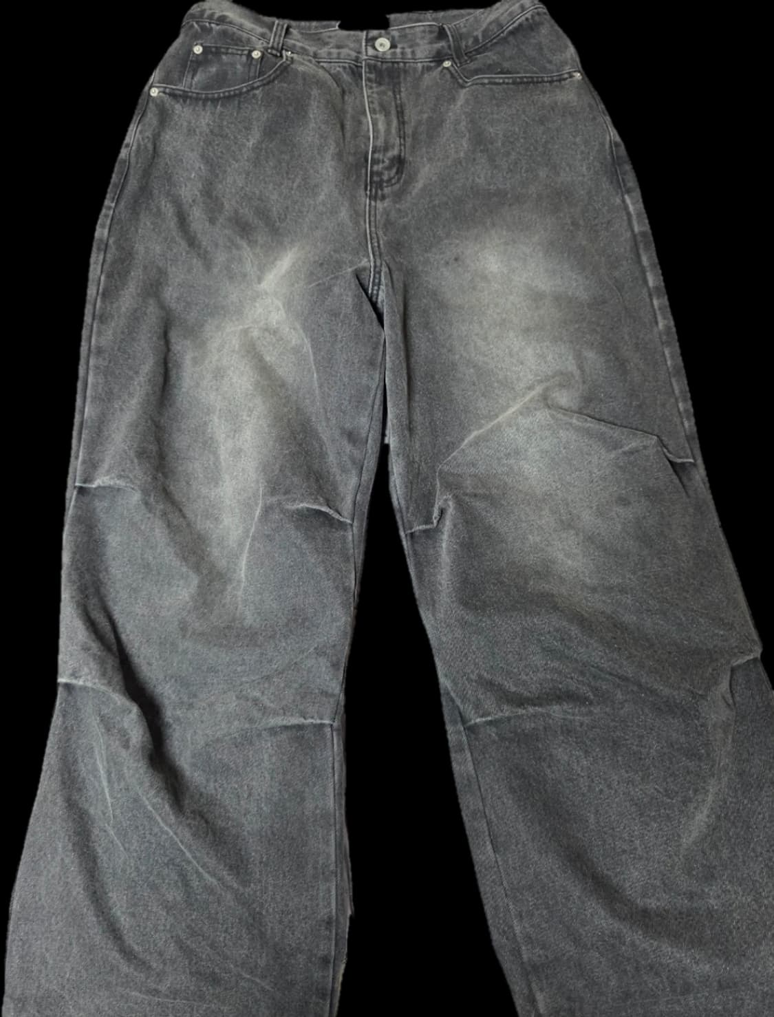 llud Wide Front Tuck Denim Pants Black L 상품이미지5