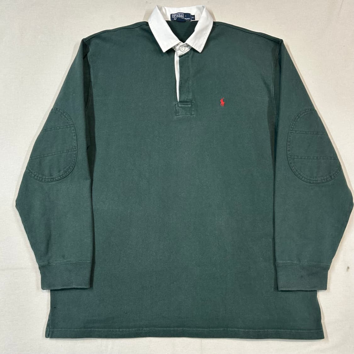 XL) 폴로 랄프로렌 빈티지 그린 럭비티 긴팔 카라티 상품이미지2