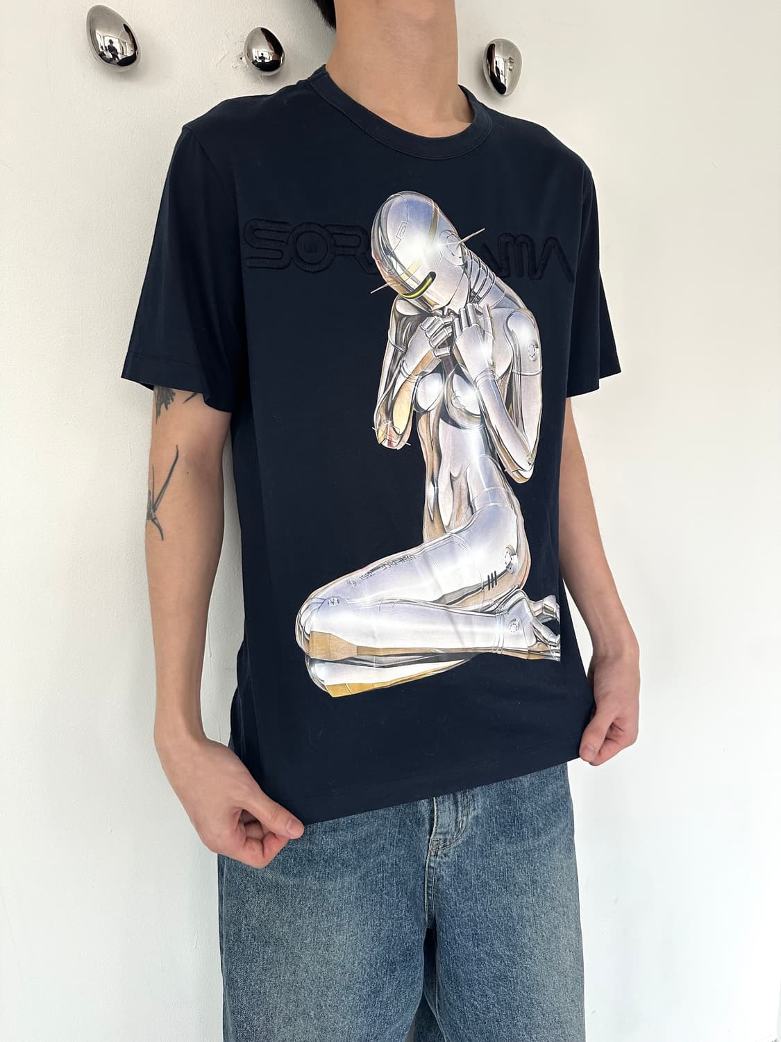 준지 x 소라야마 네이비 그래픽 반팔 티셔츠 상품이미지1