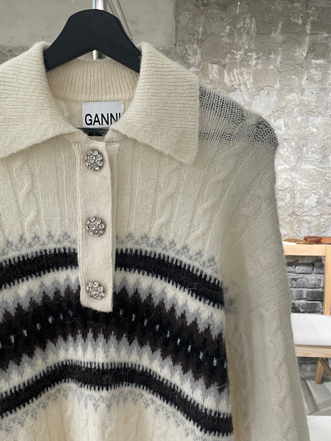 가니 아이보리 노르딕 알파카 울 케이블 니트 상품이미지3