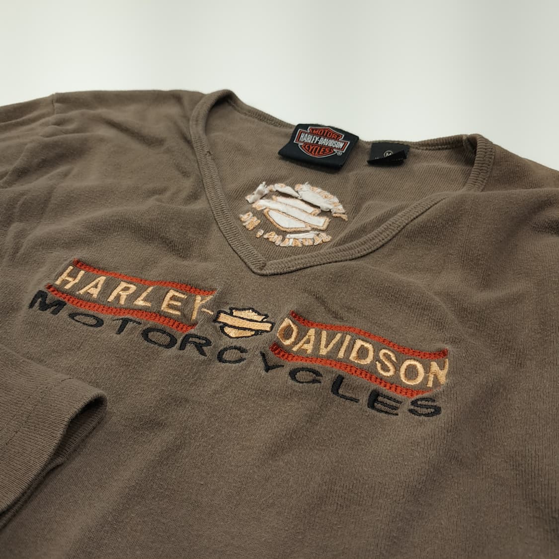 CL564 M 할리데이비슨 00s  미국판 브라운 브이넥 티셔츠 상품이미지4