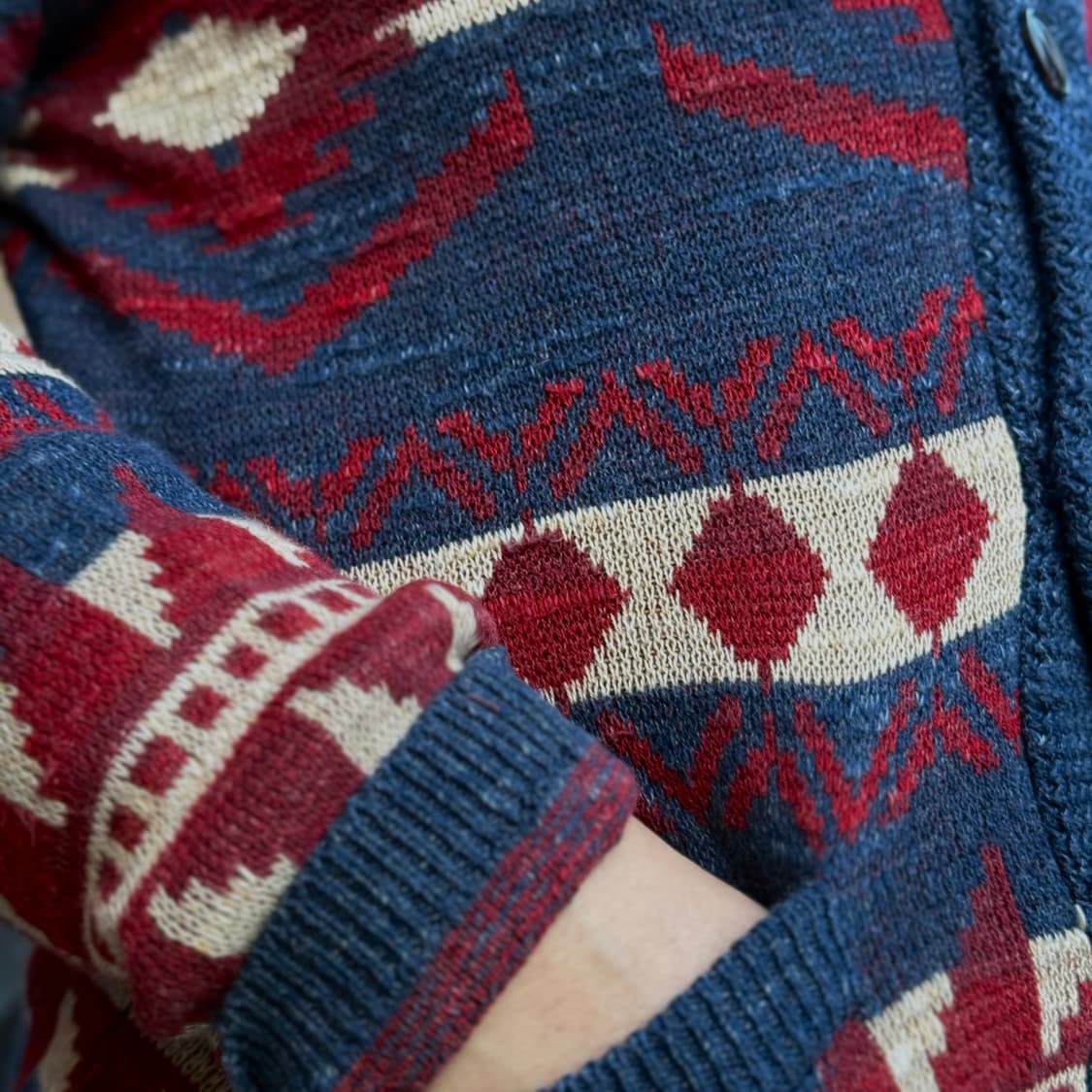 데님앤서플라이 치마요 패턴 숄카라 가디건 M 상품이미지10