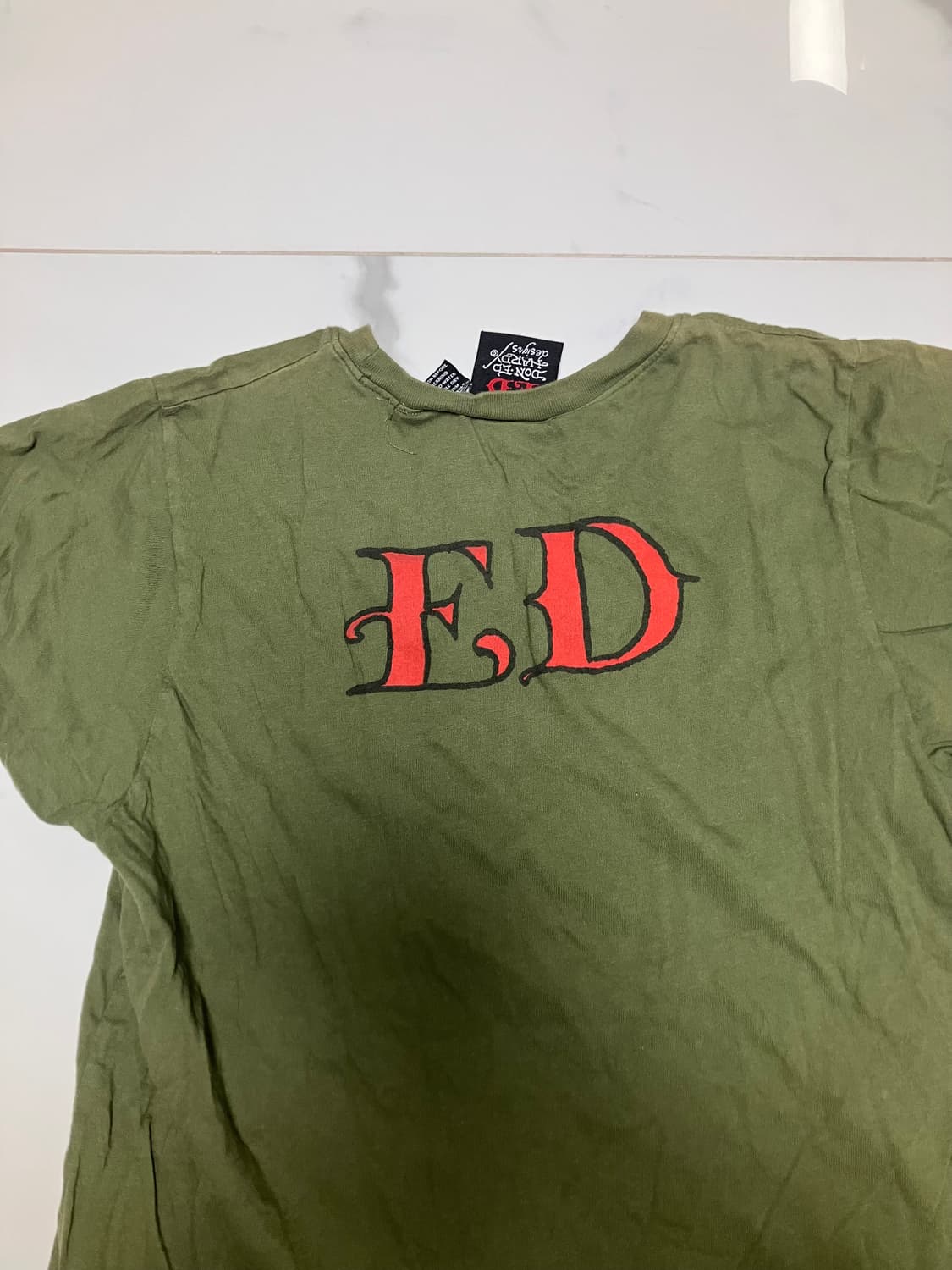 Y2K 에드 하디 빈티지 밀리터리 그린 타투 티셔츠 남S 여M 상품이미지3