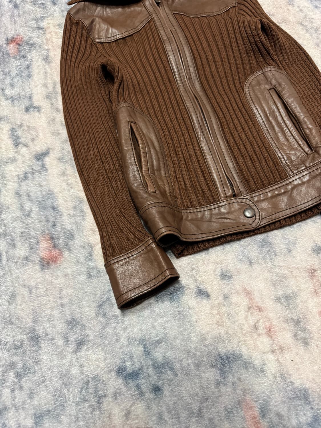 Bally brown leather trimming knit zip up 상품이미지5