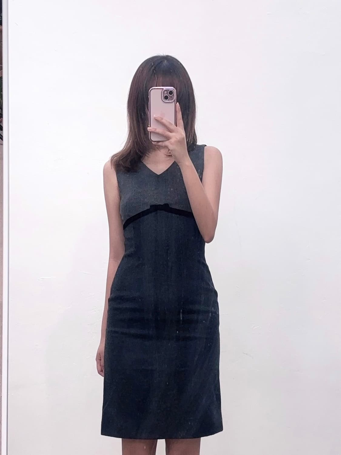 그레이 리본 딱붙핏 울 원피스 상품이미지6