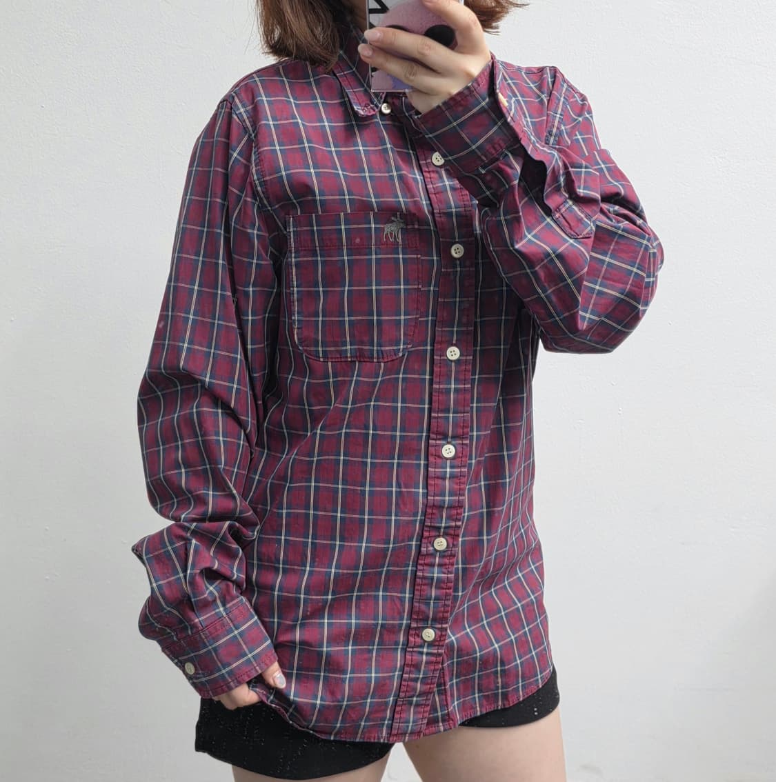 [프립]L/아베크롬비 체크셔츠 버건디 상품이미지2