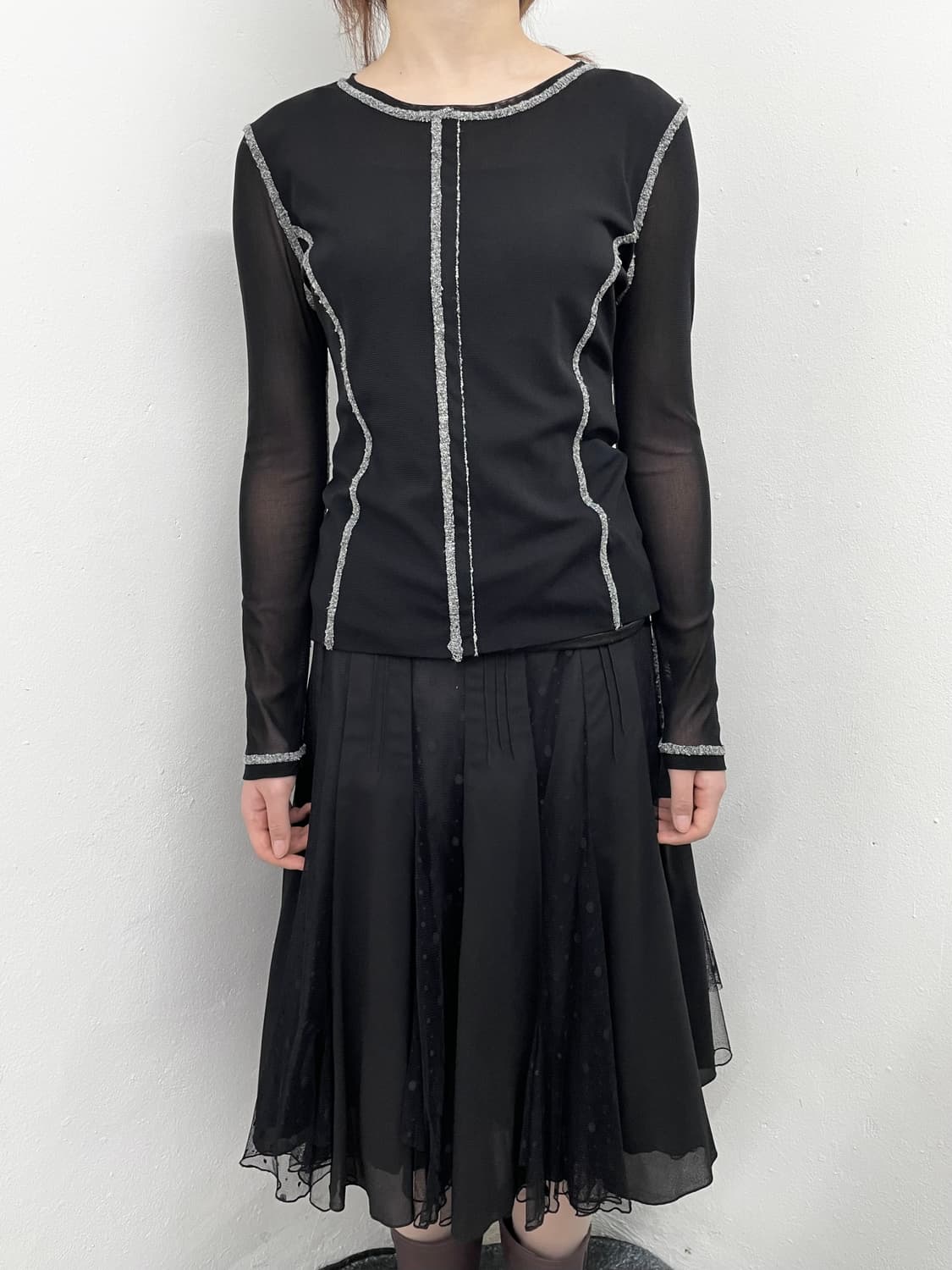 블랙 시어 도트 레이스 스커트 상품이미지4