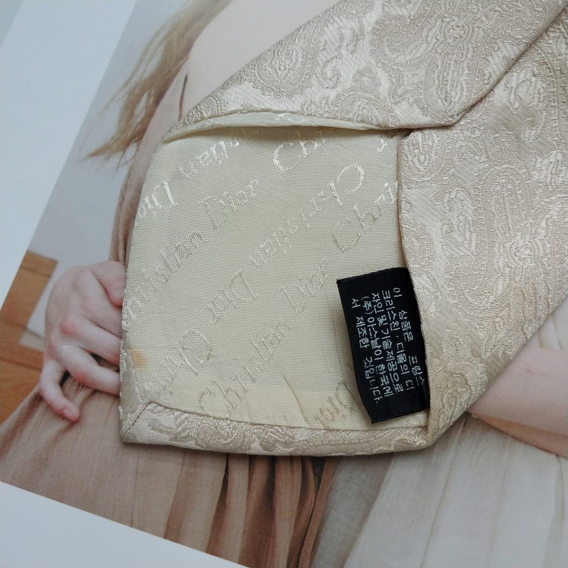 크리스챤 디올 실크 넥타이 크림 자카드 8.2cm A~B등급 K558 상품이미지7