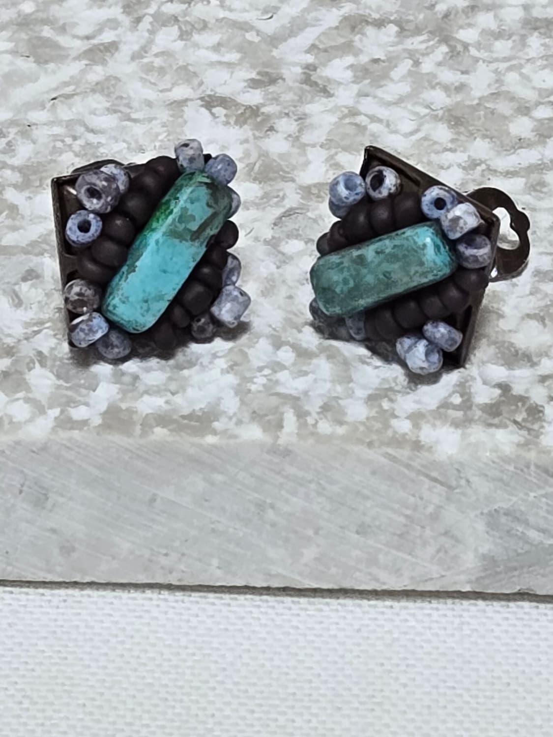 빈티지 터키석 컬러 비즈 클립형 이어링 핸드메이드 감성 상품이미지1