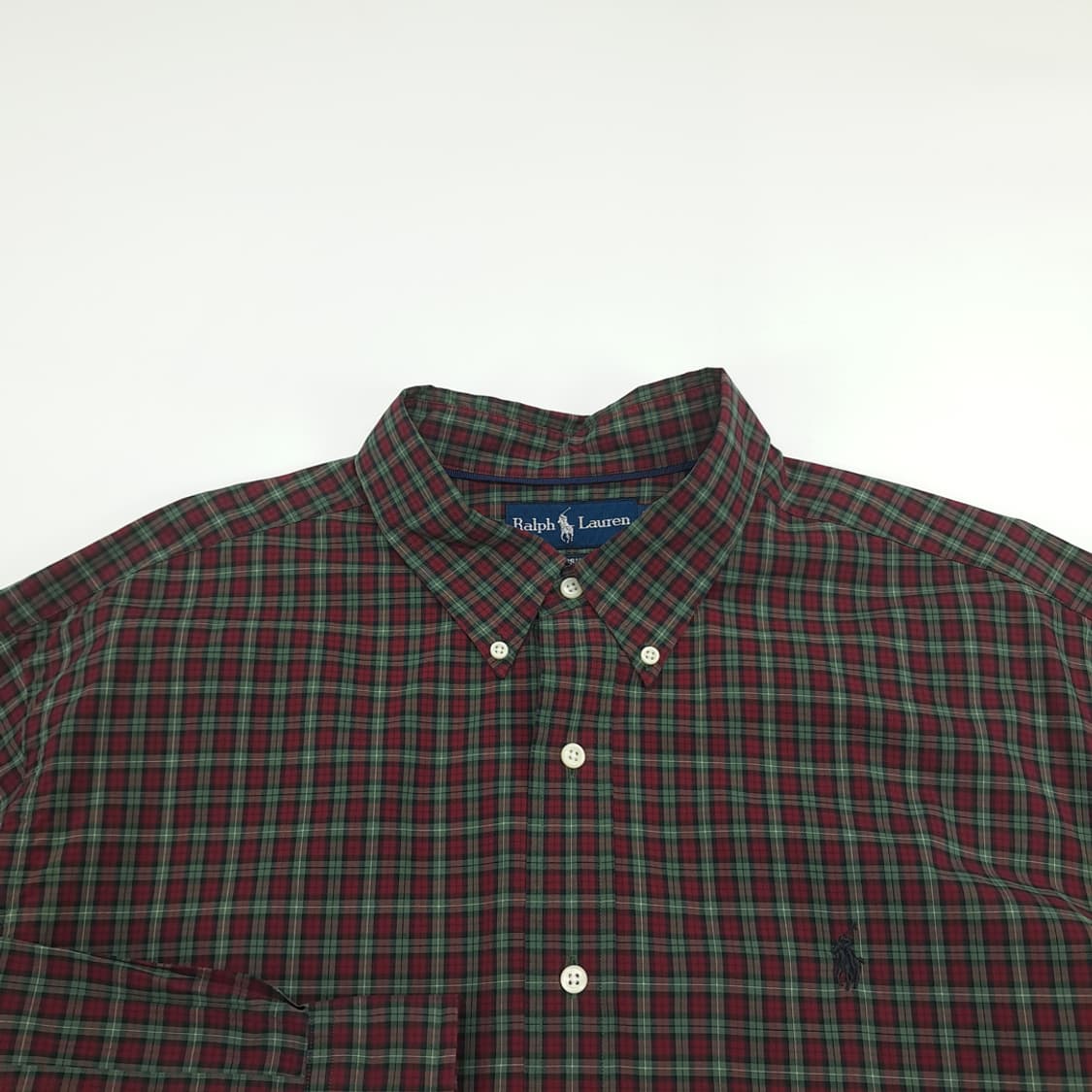 Co886 2XL 폴로 랄프로렌 버건디그린 스몰타탄체크 긴팔 셔츠 남방 상품이미지3