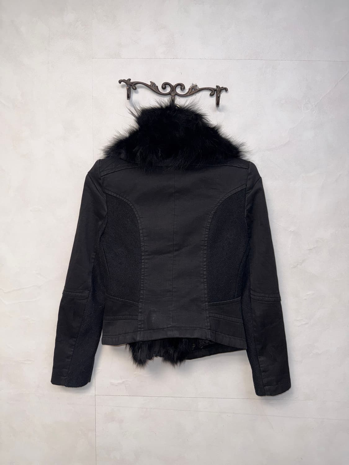 Black fox fur wool patch double rider jk 상품이미지8