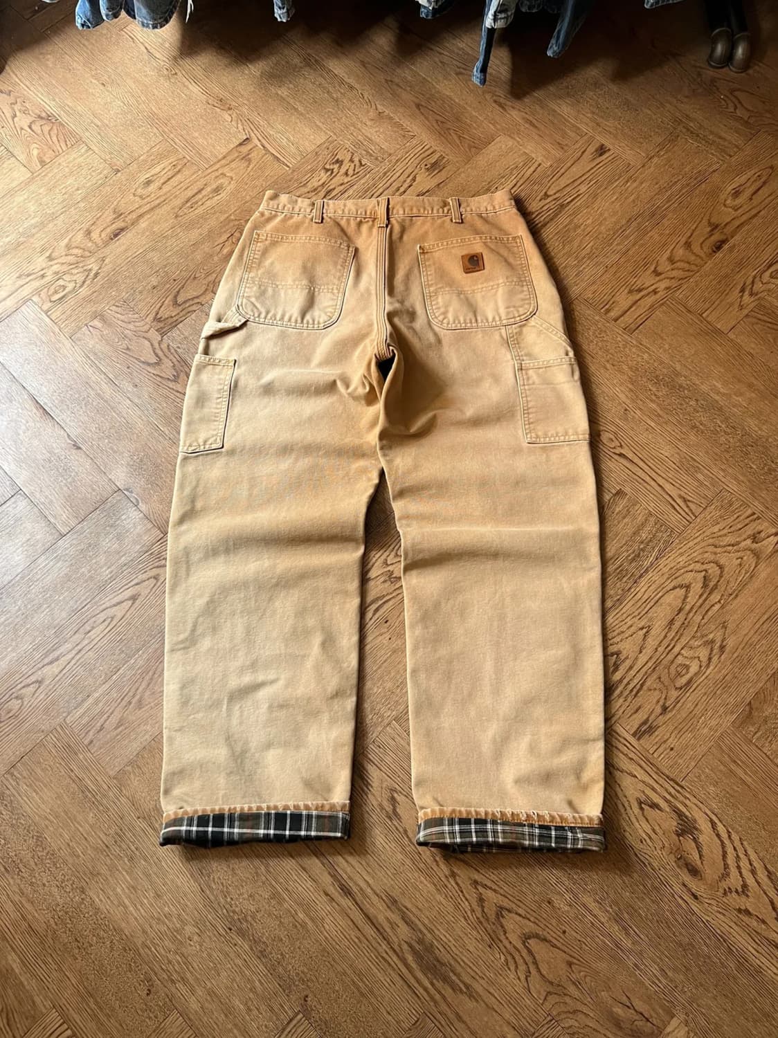 [34]칼하트 USA 체크 라이닝 브라운 싱글니 카펜터 워크 팬츠 상품이미지1