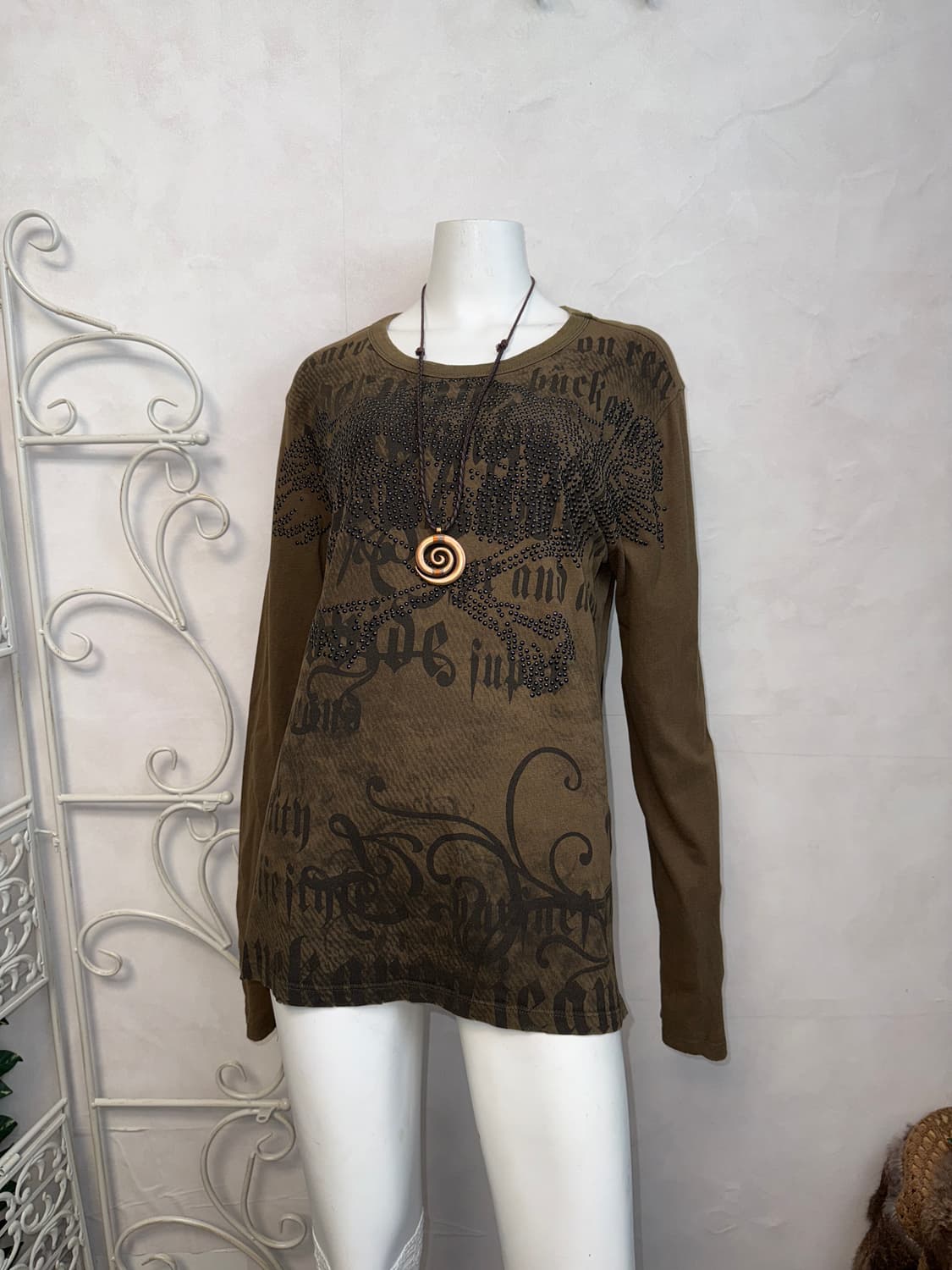 Buckaroo khaki brown lettering skull t 상품이미지5