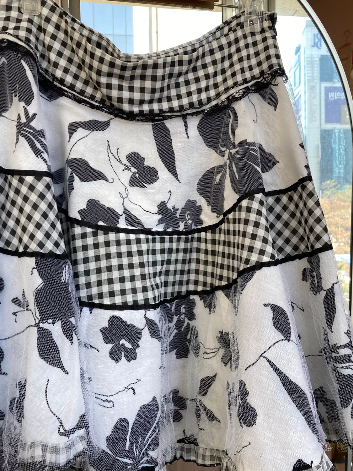 플라워 체크 레이스 스커트 상품이미지3