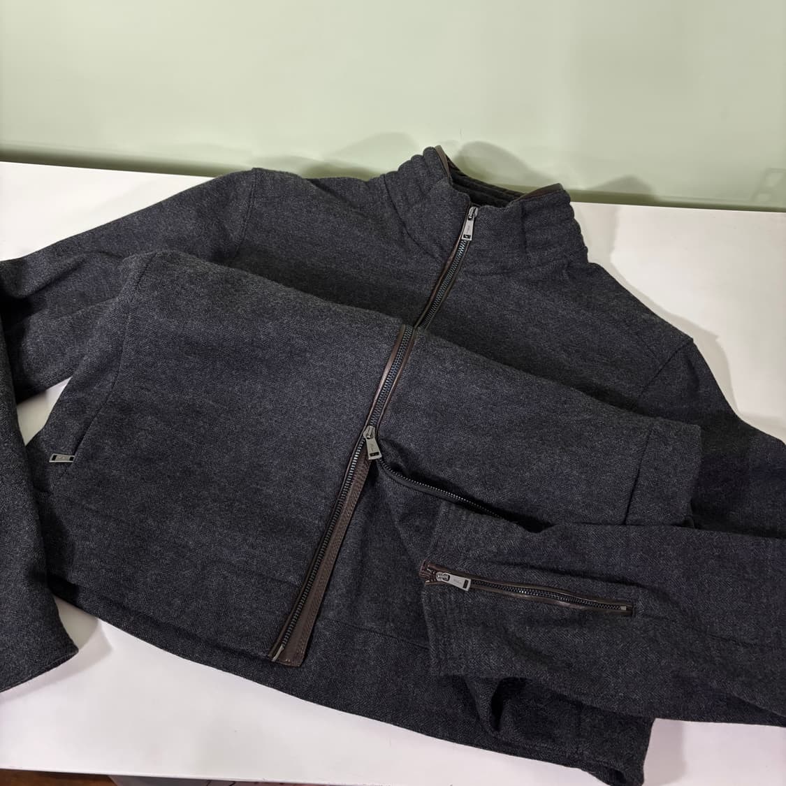 XL 폴로 랄프로렌 블랙라벨 차콜 가죽배색 울 헤링본 라이더자켓  상품이미지2