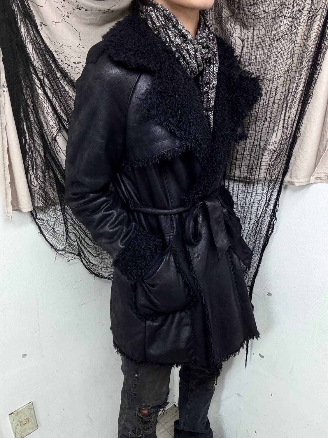 Black Fur Trimming Chic Long Jacket 상품이미지9