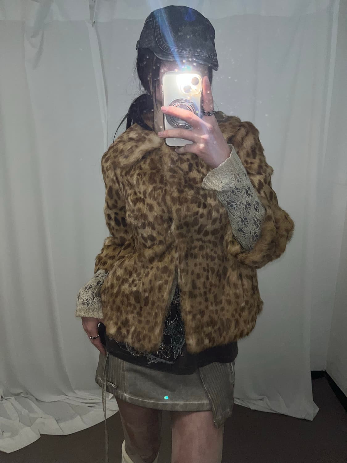 레오파드 패턴 래빗퍼 자켓 상품이미지5