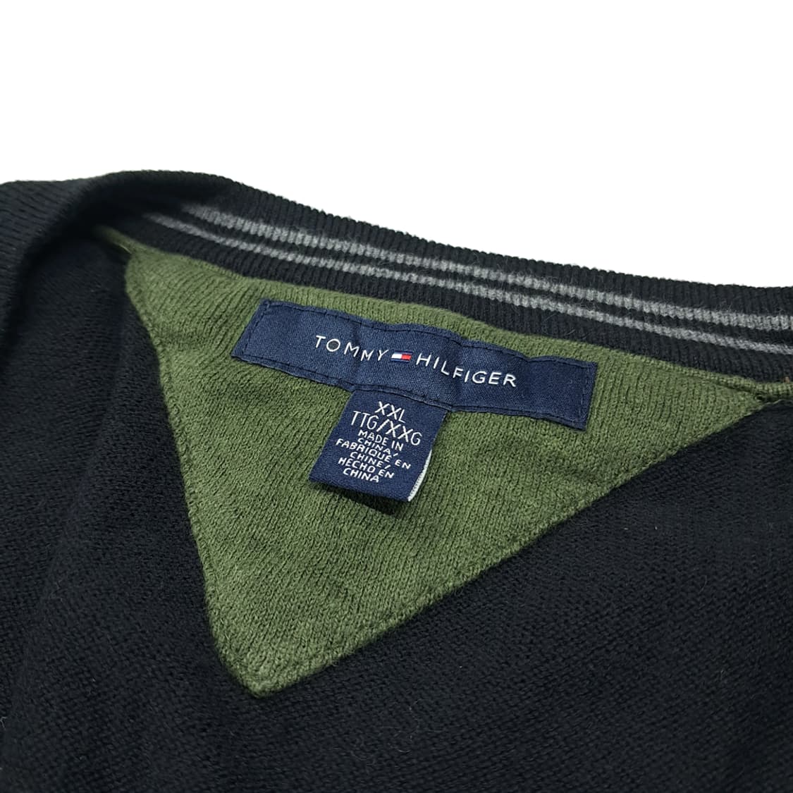 CL783 2XL 타미힐피거 코튼 브이넥 블랙 니트 스웨터 상품이미지3